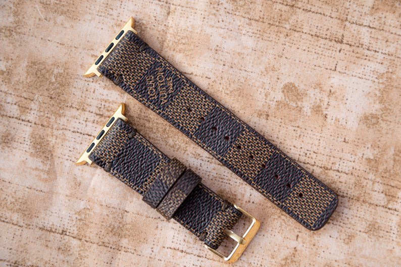 Custom Black Damier Louis Vuitton Apple Watchband - Silver