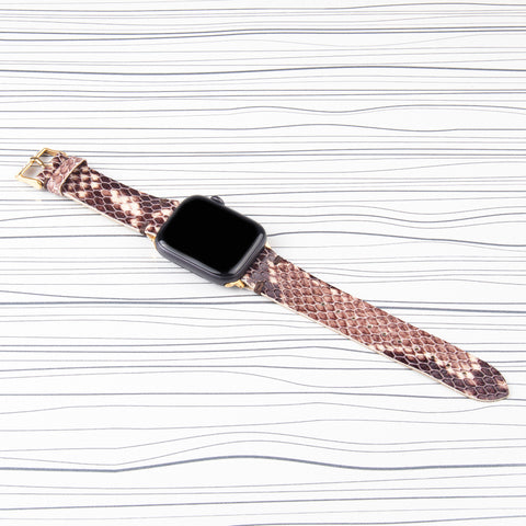 Apple Watch Band Handstitched Premium Leather Brown Snake Print