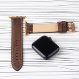 Apple Watch Band Handcrafted "Crazy Horse" Leather Padded Brown, Black, Cinnamon
