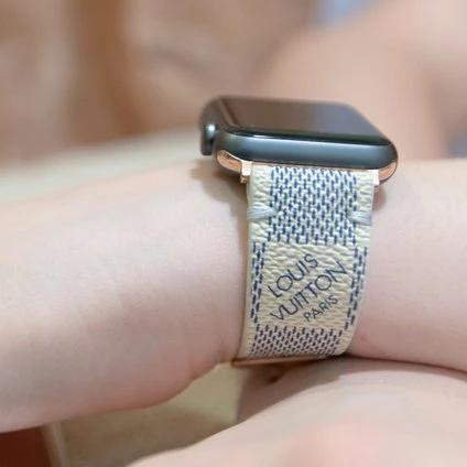 Custom Black Damier Louis Vuitton Apple Watchband - Silver