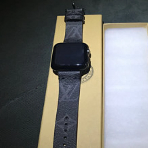 Apple Watch Band Repurposed Classic LV Monogram Eclipse Graphite, Series 7-9 42mm/44mm / Silver